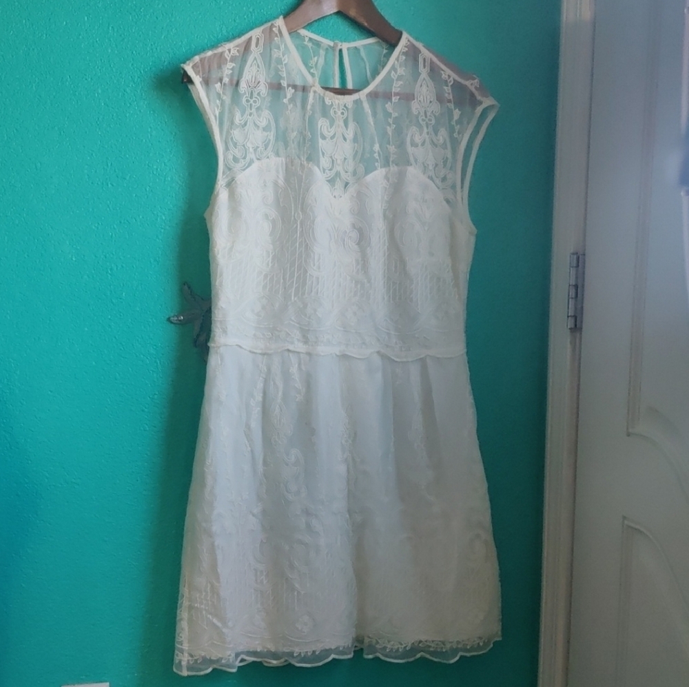 Dolce Vita Ivory Kloey Silk Embroidery Lace Mini Dress Size Large Fit And Flare